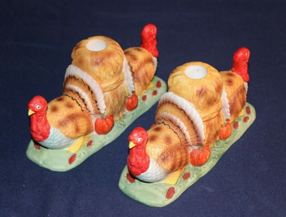 Thanksgiving Turkey Taper Candleholder Haystack Ceramic MSR Imports Vintage 80s